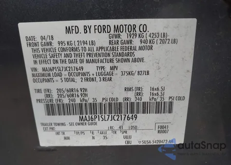 2018 Ford Ecosport S из США, поврежденный, VIN MAJ6P1SL7JC217649